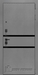 Дверь входная Президент Тренд 2 Титан, цвет Силк Титан + черный пластик, панель - light 2110 (зеркало) цвет Серый велюр