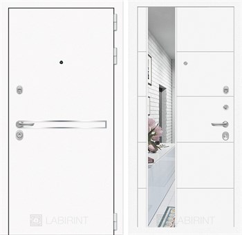 Входная дверь Лайн WHITE с Зеркалом 19 - Белый софт - фото 103095