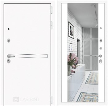 Входная дверь Лайн WHITE с Зеркалом Максимум - Белый софт - фото 103128