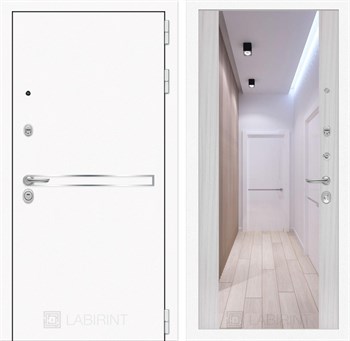 Входная дверь Лайн WHITE с Зеркалом Максимум - Сандал белый - фото 103131
