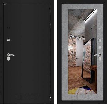 Входная дверь CLASSIC шагрень черная с Зеркалом 18 - Бетон светлый - фото 103544