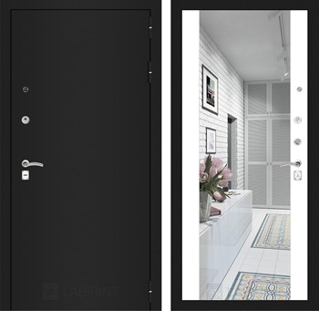 Входная дверь CLASSIC шагрень черная с Зеркалом Максимум - Белый софт - фото 103553