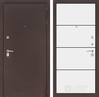 Входная дверь CLASSIC антик медный 25 - Белый софт, черный молдинг - фото 103657