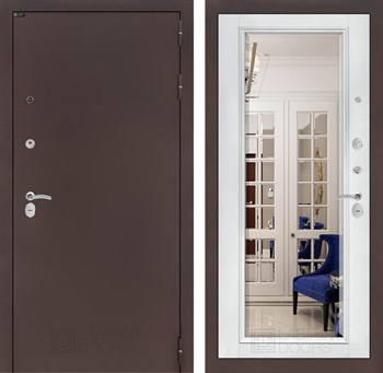 Входная дверь CLASSIC антик медный с Зеркалом Фацет - Белый софт - фото 103690