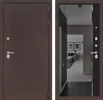 Входная дверь CLASSIC антик медный с зеркалом Панорама с тонировкой - Черный кварц - фото 103693