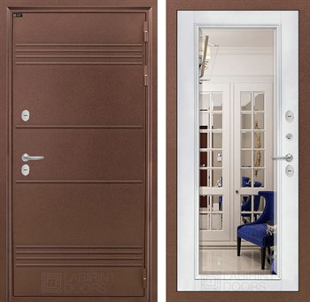 Входная дверь Термо Лайт с Зеркалом Фацет - Белый софт - фото 104270