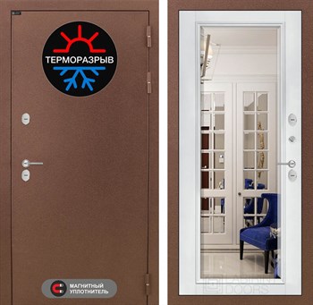 Входная дверь Термо Магнит с зеркалом Фацет - Белый софт - фото 104414