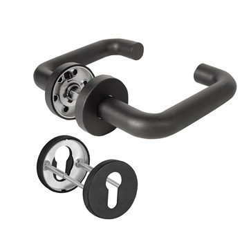 Комплект Fuaro (Фуаро) дверных ручек с накладками под цилиндр FR.DH57.0219 NE (DH-0219 NE) 9x140 мм, BL-24 черный - фото 115497