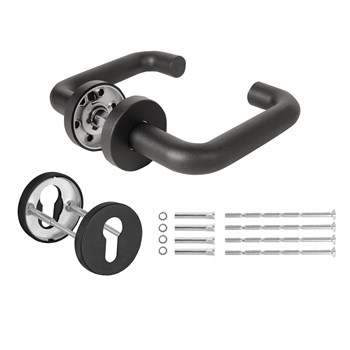 Комплект Fuaro (Фуаро) дверных ручек с накладками под цилиндр FR.DH57.0219 NE (DH-0219 NE) 9x140 мм, BL-24 черный - фото 115500