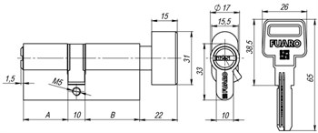 Цилиндровый Fuaro (Фуаро) механизм (R602/90) R6002Knob90(35+10+45) CP хром 5Key с вертушкой - фото 118429