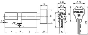 Цилиндровый механизм Fuaro (Фуаро) с вертушкой R302/70 mm (30+10+30) CP хром 5 кл. - фото 118461