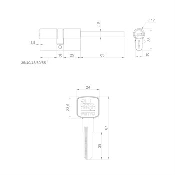 Цилиндровый Punto (Пунто) механизм Z3007Tang70(35+10+25) со штоком CP хром - фото 119316