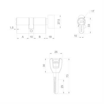 Цилиндровый Punto (Пунто) механизм (A202/90) A2002Knob90(40+10+40) с вертушкой SN никель - фото 129019