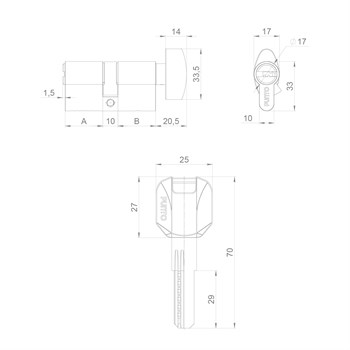 Цилиндровый Punto (Пунто) механизм (Z402/100) Z4002Knob100(45+10+45) с вертушкой CP хром - фото 129147