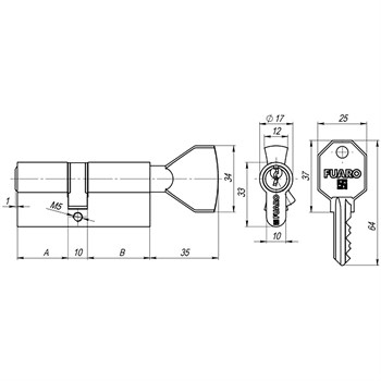 Цилиндровый Fuaro (Фуаро) механизм (100 CM/80) 1000CMKnob80(35+10+35) CP хром 3Key с вертушкой - фото 129583