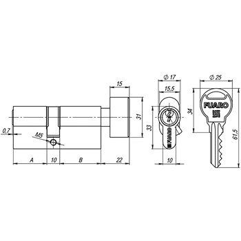 Цилиндровый Fuaro (Фуаро) механизм (R302/60) R3002Knob60(25+10+25) CP хром 5Key с вертушкой - фото 129595