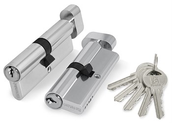 Цилиндровый Fuaro (Фуаро) механизм (100 ZM/70) 1000ZMKnob70(30+10+30) CP хром 5Key с вертушкой - фото 129712
