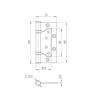 Петля Fuaro (Фуаро) из нержавейки универсальная без врезки IN4500W INOX 304 (500-2BB 100x2,5) - фото 132729