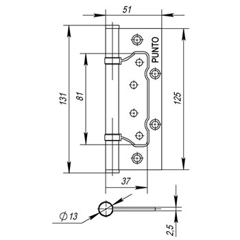 Петля Punto (Пунто) универсальная без врезки IN5200W WAB (200-2B 125x2,5) мат. бронза - фото 132984