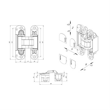 Петля Armadillo (Армадилло) скрытой установки U3D5045.VPG SC мат.хром TECH - фото 133227