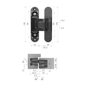 Петля Armadillo (Армадилло) скрытой установки U3D5000.VPG AB бронза TECH - фото 133395