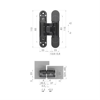Петля Armadillo (Армадилло) скрытой установки U3D3000.VPG AB бронза TECH - фото 133424