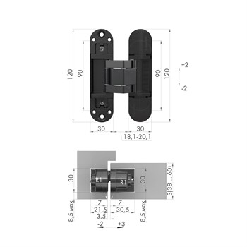 Петля Armadillo (Армадилло) скрытой установки U3D3300.TG SC мат. хром - фото 133544