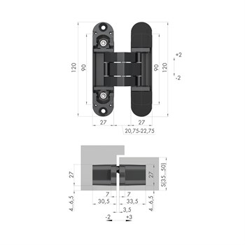 Петля Armadillo (Армадилло) скрытой установки U3D7000 BL (12060UN3D) черный TECH - фото 133611