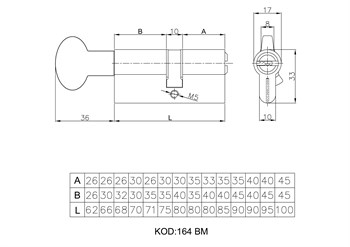 Цилиндровый механизм Kale kilit (Кале килит) с вертушкой 164 BM/80 (35+10+35) mm латунь 5 кл. - фото 82994