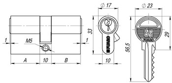 Цилиндровый Fuaro (Фуаро) механизм (100 ZA/60) 1000ZAKey60(25+10+25) CP хром 5Key - фото 83138