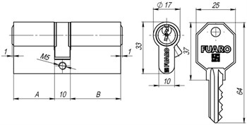 Цилиндровый Fuaro (Фуаро) механизм 100 CA 80 mm (35+10+35) CP хром 3 кл. - фото 83169