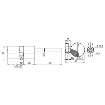 Цилиндровый Fuaro (Фуаро) механизм (D-PRO507/85) D-PRO5007Tang85(50+10+25) CP хром 5Key со штоком - фото 83912