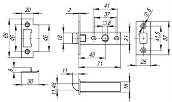 Защелка Fuaro (Фуаро) врезная PLASTP12-45-25 (P12-45) CP хром - фото 84407