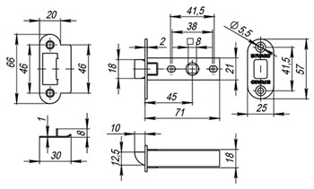 Защелка Fuaro (Фуаро) врезная PLASTP22-45-25 AB бронза - фото 84491