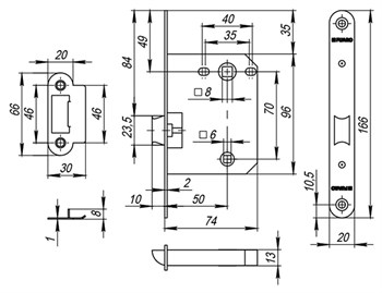 Защелка Fuaro (Фуаро) врезная PLASTP82-50 (P82-50) AB бронза - фото 84497