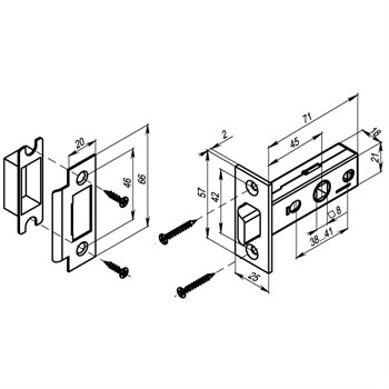 Защелка Punto (Пунто) врезная METL45-8 ( L45-8) SN мат.никель - фото 84519