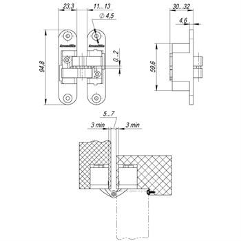 Петля Armadillo (Армадилло) скрытой установки U3D4200R SG правая (Architect 3D-ACH 40) мат. золото 40 кг - фото 85377