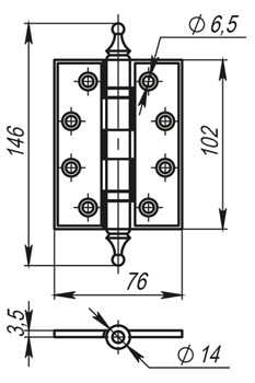 Петля Armadillo (Армадилло) универсальная Castillo CL 500-A4 102x76x3,5 OB Античная бронза - фото 85674