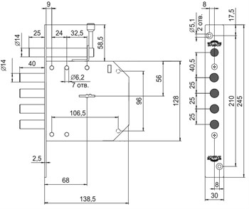Замок Elbor (Эльбор) врезной сувальдный с задвижкой Базальт 1.05.02, 5 кл. /00396/ - фото 86238
