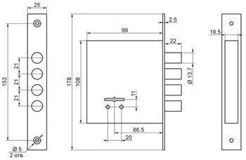 Замок Sam (Сам) врезной сувальдный ЗВ8-8М/15 (без отв. планки), 5 кл. /85200/ - фото 86273