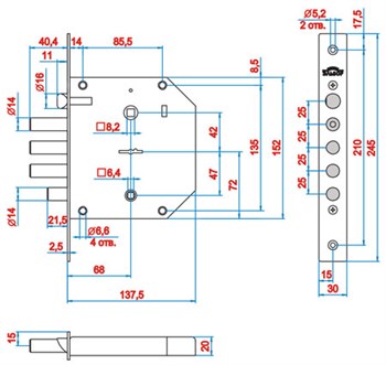 Замок Elbor (Эльбор) врезной сувальдный с задвижкой и защёлкой Базальт 1.05.41, 5 кл. /02646/ - фото 86361