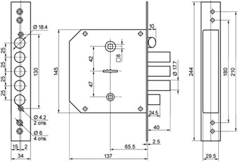 Замок Border (Бордер) врезной сувальдный с задвижкой и защёлкой ЗВ9-6 ПКЗ (прав.), 5 кл. /77411/ - фото 86401