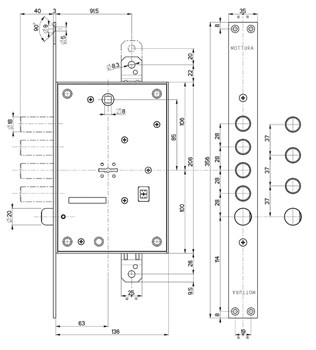 Замок Mottura (Моттура) врезной сувальдный с защёлкой 52.771, ключ 60 мм, без накл. - фото 86461