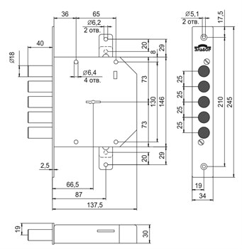 Замок Elbor (Эльбор) врезной сувальдный Гранит 1.06.02 с тягами, 5 кл. (длинный ключ) /00449/ - фото 86472