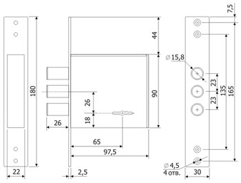 Замок Guardian (Гардиан) врезной сувальдный ЗВ 30.01, 4 кл. (длинный кл. 59 мм) /123:104:10/ - фото 86482