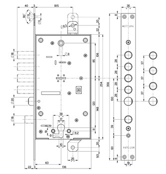Замок Mottura (Моттура) врезной двухсистемный 54.797-S (левый) (без накладок), ключ 60 мм - фото 86488