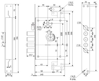 Замок Guardian (Гардиан) врезной сув. с защёлк ЗВ 21.14 Т (лев) со смен.мех-ом, (без накл), дл. кл. 54 мм, 5+1/123:450/ - фото 86495