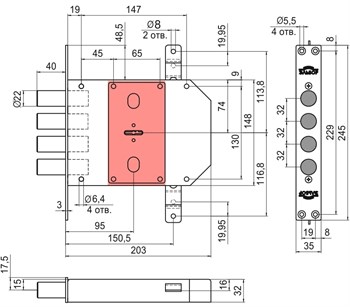 Замок Elbor (Эльбор) врезной сувальдный Сапфир 1.09.06 с тягами, 5 кл. /22442/ - фото 86503