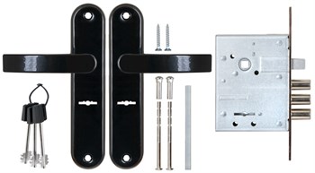 Замок Sam (Сам) врезной сувальдный с защёлкой в комплекте с ручкой ЗВ9-6/13 (черный глянец), 3 кл. /77305/ - фото 86521