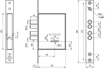Замок Mettem (Меттэм) врезной сувальдный ЗВ8 290.0.0, 5 кл. - фото 86575